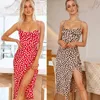 Abiti casual Elegante abito estivo con lacci senza schienale Donna senza maniche Leopard Maxi Boho Beach Lady Abiti lunghi slim pieghettati spaccatiCasual