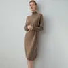 Casual Dresses High-end Pure Cashmere Long Sweater Dress Women Fashion Knitted Female Loose Solid Turtleneck 4Colors Pullover