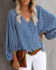 Damesblouses dames herfst lange lantaarn mouw v-neck tunics shirts vintage bloem bedrukte elegante dames losse casual tops blusas