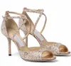 Mulheres de luxo Emsy Glitter Sandals Sapatos Crossover Straps Lady High Heels Brands Gladiator Sandalias Dress Party Wedding EU35-43