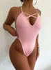 Maillot de bain femme Sexy Extreme String String Femme Maillot de bain une pièce côtelé Femme Cross Backless Monokini High Cut Maillot de bain Swim