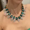 Choker Stonefans Oval Shape Green Crystal Necklace luxury Jewelry for Women Bridal Wedding Statement Leaf Rhinestone
