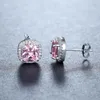 Orecchini a bottone di lusso femminile rosa pietra zircone quadrato moda argento colore gioielli da sposa vintage doppio per le donne