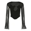 Women's Blouses Attractive Sexy Perspective Net Yarn Patchwork Skinny Blouse Club Comfy High Elastic