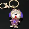 Keychains Lovely Poodle Dog Bowknot Rhinestone Crystal Keyrings For Car Women Alloy Purse Bag Key Chain Ring Holder