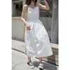 Casual Dresses Cotton Sleeveless V-neck Women Dress 2023 Maxi Summer Spaghetti Strap A-line Sundress White Ruffle Vestidos