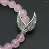 Strand Reiki Natural Pink Quartz med Angel Pendent Armband Women Stone Mala Pärlor Charms Meditation Etniska handgjorda smycken