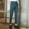 メンズスーツブレザー高品質の韓国夏のソリッドドレープスーツパンツメンズ衣類2023シンプルなスリムフィットアンクルレングスオフィスズボンフォーマ