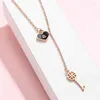 Pendant Necklaces Lovely Key Titanium Steel Clavicle Necklace Golden Sweet Heart Girlfriends Water-wave Chain Metal Women Plating