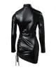 Casual Dresses Drawstring Mock Neck Long Sleeve Bodycon Dress Women Spring Summer Slim Sexy Black Mini Party Club