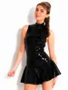 Casual Kleider Ankunft Frauen Sexy Schwarz Kunstleder Kostüm Jazz Dance Oberbekleidung Latex Clubwear