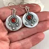 Dangle Earrings Ethnic Round Metal Carving Pattern Hook For Women Vintage Silver Color Inlaid Red Zircon Drop Jewelry