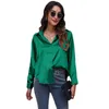 Women's Blouses Spring And Autumn European American Fashion Solid Color Satin Imitation Silk Long-sleeved Casual Shirt Women's