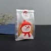 Julekorationer 50st söta transparenta väskor mönsterväska för godislåda kexförpackning gåva xmas cookie tätning 2023