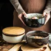 Учебные посуды наборы креативной японской мгновенной лапшиной чаши. Домохозяйство большого керамического супа Congee Ramen Tableware 230303