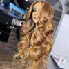 36inch Ombre Pink Color Body Wave Wig Human Hair Preucked13x4合成レースフロントウィッグは黒人女性のため