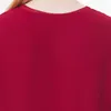 Camisetas de mujer Seda Georgette Vino Tinto con cuello en V Linterna Manga corta Dobladillo de alta calidad Decoración tridimensional Camiseta suelta de verano