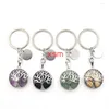 Porte-clés Quartz Rose oeil de tigre pierre arbre de vie porte-clés cristal de guérison décor de voiture porte-clés porte-clés pour femmes hommes