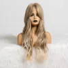 Synthetische pruiken Easihair Long Ombre Brown Blonde Synthetische pruiken voor vrouwen met pony met hoge temperatuur vezel golvende cosplay natuurlijk haar 230227