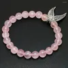 STRAND Reiki Natural Pink Quartz met engelen hangende armband vrouwen stenen mala kralen charmes meditatie etnische handgemaakte sieraden