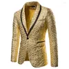 Herrdräkter glänsande guld glitter kostym jacka män märke sjal krage en knapp blazer herr fest bröllop brudgum prom klänning blazers