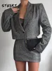 Abito a due pezzi Sexy Wind Girl Abito piccolo Risvolto Maniche lunghe A vita alta Gonna corta Set Abiti Blazer Femme 230303