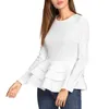 Frauen Blusen Hemd Rüschen Saum Langarm Bluse Dame Rundhals Slim Fit Tops AM2247 230303