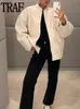 여성 S 재킷 트래프 2023 폭격기 Y2K 스트리트웨어 비 겉옷 트위드 여성 버튼 가짜 양모 및 블렌드 230303
