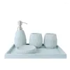 Bad-Zubehör-Set, nordisches Badezimmer-Zubehör, 4-teilig, zum Waschen, eleganter Harz-Seifenspender, Becherschale mit Tablett