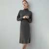 Casual Dresses High-end Pure Cashmere Long Sweater Dress Women Fashion Knitted Female Loose Solid Turtleneck 4Colors Pullover