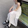Casual Dresses Korean Style Women Spaghetti Strap Dress Tassel Lace-Up Sleeveless Long 2023 Summer Fashion Woman Vestidos