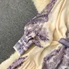 Stand Neck Flower Casual Dresses Print Long Sleeve Robe Femme Vestidos De Mujer Elegant Single-breasted Bandage Slim Waist Dresses 2023