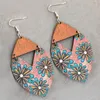 Boucles d'oreilles à tige 2023 Est mode aquarelle peinture rayé bleu Bonnet tournesol Floral en bois pour femmes fille cadeaux