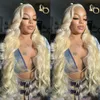 Brazilian Hair 613 Honey Blonde Color 13x4 HD Transparent Lace Frontal Wigs Body Wave 30 Inch Synthetic Lace Front Wig For Women