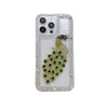 Luxe Pauw Glitter iPhone-hoesjes 18 17 16 15 15Pro 14 14Pro Max Case 13 12 11 Modeontwerper Bling Sprankelende Strass Diamanten Juwelen 3D Kristal Vrouwen Terug