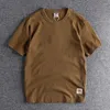 Мужские футболки Temance Fot Fort Men's Retro Gog тяжелый хлопковой патч с коротким рукавом круглый рубашка летняя нижняя рубашка сплошной