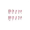 False Nails 24Pcs Short Ballet Fake Press On With Rhinestone Sweet Gradient Pink Removable Manicure Acrylic Nail Tip