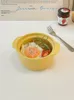 Kommen 1 pc ins style tabelgare blogger met dezelfde eenvoudige schattige gele dubbele oorgreep keramische kom salade home noedel soep
