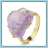 Anneaux De Grappe Pierre Naturelle Irregar Fil Wrap Femmes Guérison Violet Druzy Cristal Fluorite Goldcolor Redimensionnable Bague De Mode Dr Dhqxj