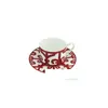 car dvr Dinnerware Sets Ceramic Steak Plate Coffee Cup And Saucer Bone China Set Western Food Tray Red Pattern 201116 Drop Delivery Home Gar Dhxd3