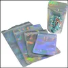 Verpakkingszakken 100 stks Lot Hersluitbaar opstaande zipper aluminium folie Pouch Plastic Holografische geur Geur Voedsel Voedselopslag Verpakking Dr Dhefk