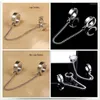 Dos Boucles D'oreilles Argent Punk Oreille Clip Double Chaîne Lien Bijoux Titane Acier Mâle Sans Percé Mode Drop-