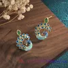 Dangle Earrings Green Jade Peacock For Women 925 Silver Luxury Natural Fashion Talismans Gifts Jewelry Ear Studs Real Gift Charms