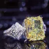 Fedi nuziali Luxury Princess Cut Yellow Cubic Zirconia CZ Stone Diamond For Women Engagement Jewelry Fashion Ring