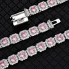 WG146 HIP 12mm Pink Zircon Choker Micro Pave Bling CZ Stone Iced Out Clustered Tennis Chain Halsband