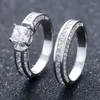 Anéis de casamento clássico grande conjunto de zircônia branca para mulheres noivado promessa amor anel de dedo cristal jóias presente do dia dos namorados