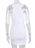 Casual jurken haoyuan mode afdrukken witte tank voor vrouwen sexy zomer kleding feest club verjaardag outfits mouwloze bodycon mini -jurk