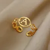 Puste początkowe pierścienie literowe dla kobiet ze stali nierdzewnej złoto ogniw regulowany pierścionek Pierścień żeński estetyczny prezent biżuterii