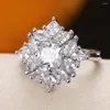 Anillos de boda de cristal CZ, bandas estéticas de piedra, bisuteria de compromiso, joyería ostentosa completa, accesorios de moda delicados para mujer