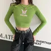 T-shirts pour femmes Sweet Cute Angel Graphic Crop Tops Femmes 2023 Summer Green Two Styles Sleeve Color Hit Stitching Slim Midriff T-shirts